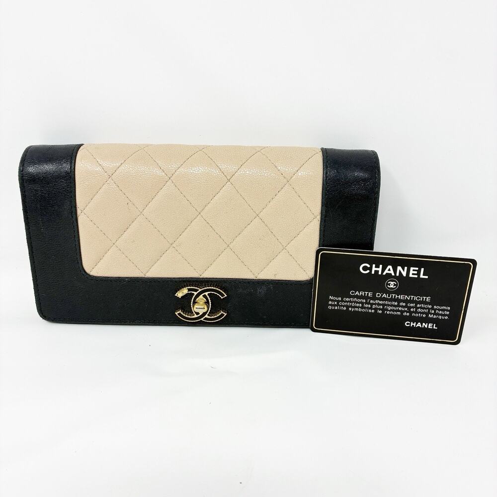 Chanel Mademoiselle Quilted Wallet in Black and Beige